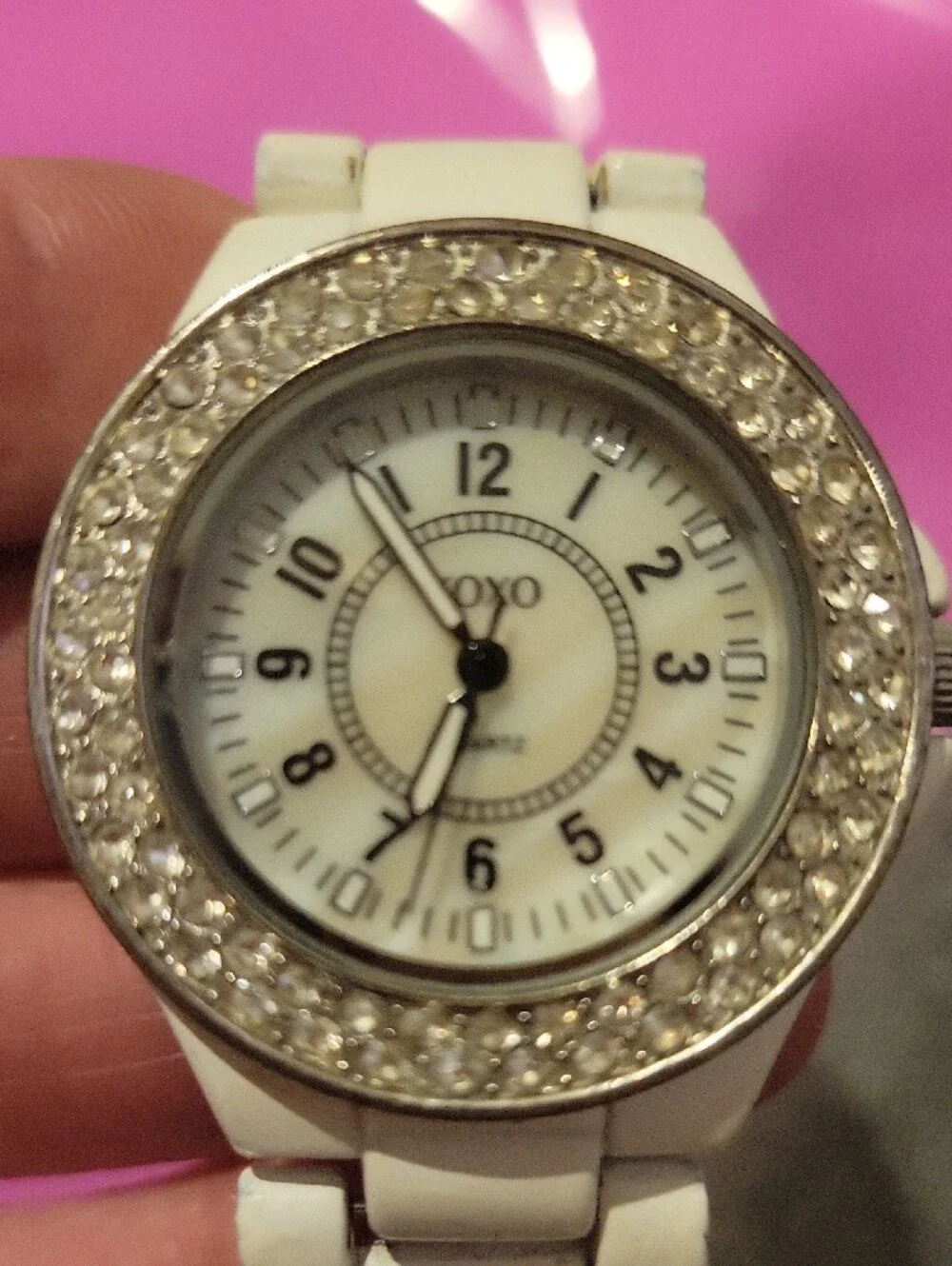 XOXO White Crystal-Accent Ceramic Link Watch